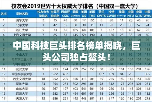 中国科技巨头排名榜单揭晓，巨头公司独占鳌头！