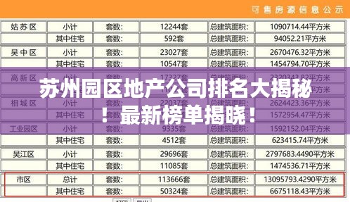 苏州园区地产公司排名大揭秘！最新榜单揭晓！