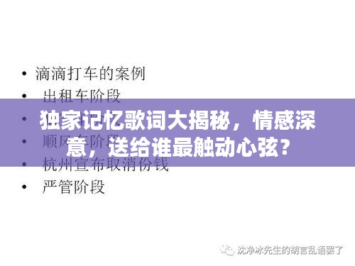 独家记忆歌词大揭秘，情感深意，送给谁最触动心弦？